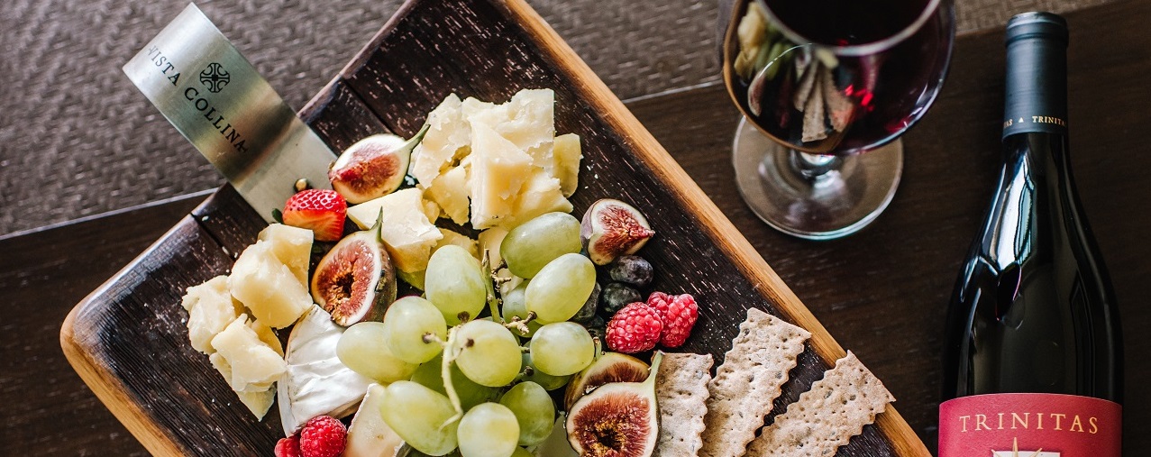 Fruit & Cheese Board With Wine Glass
