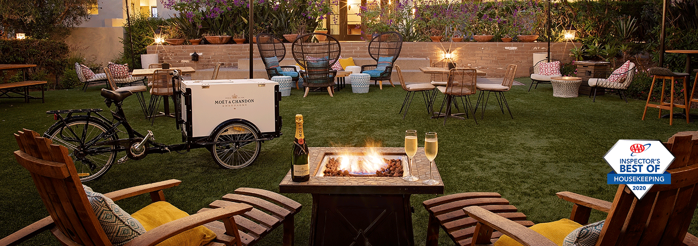Outdoor garden seating with Moet champagne