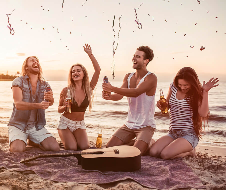  Friends with guitar on beach