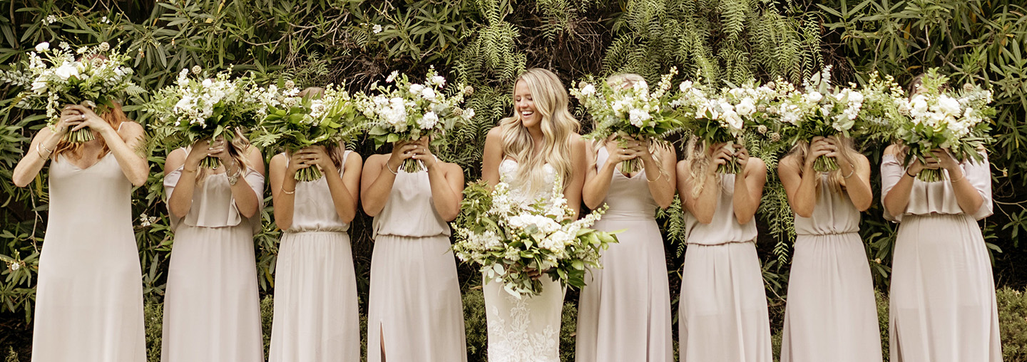 Bride and Bridesmaids Holding Bouquets