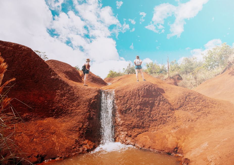 red waterfall hike